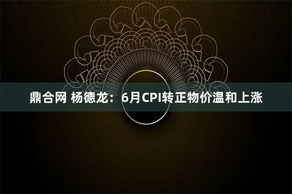 鼎合网 杨德龙：6月CPI转正物价温和上涨